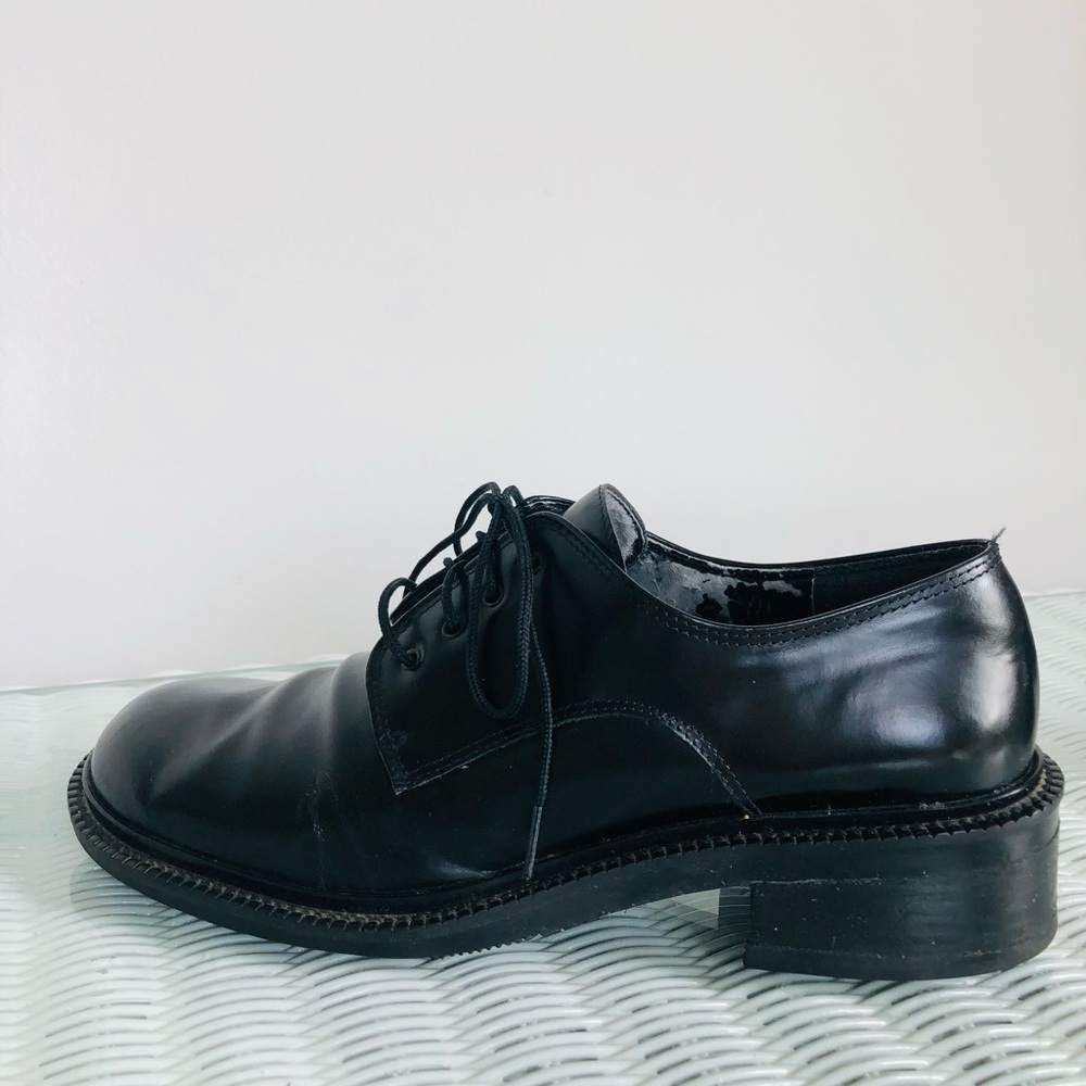 Enzo Angiolini 90s Black Leather Lace-Up Oxford, lug sole Shoes sz 7.5M - Picture 5 of 16
